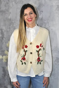 Chaleco de Punto Bordado Mujer Provenza Beige