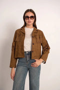 Chaqueta camel de mujer con flecos efecto ante
