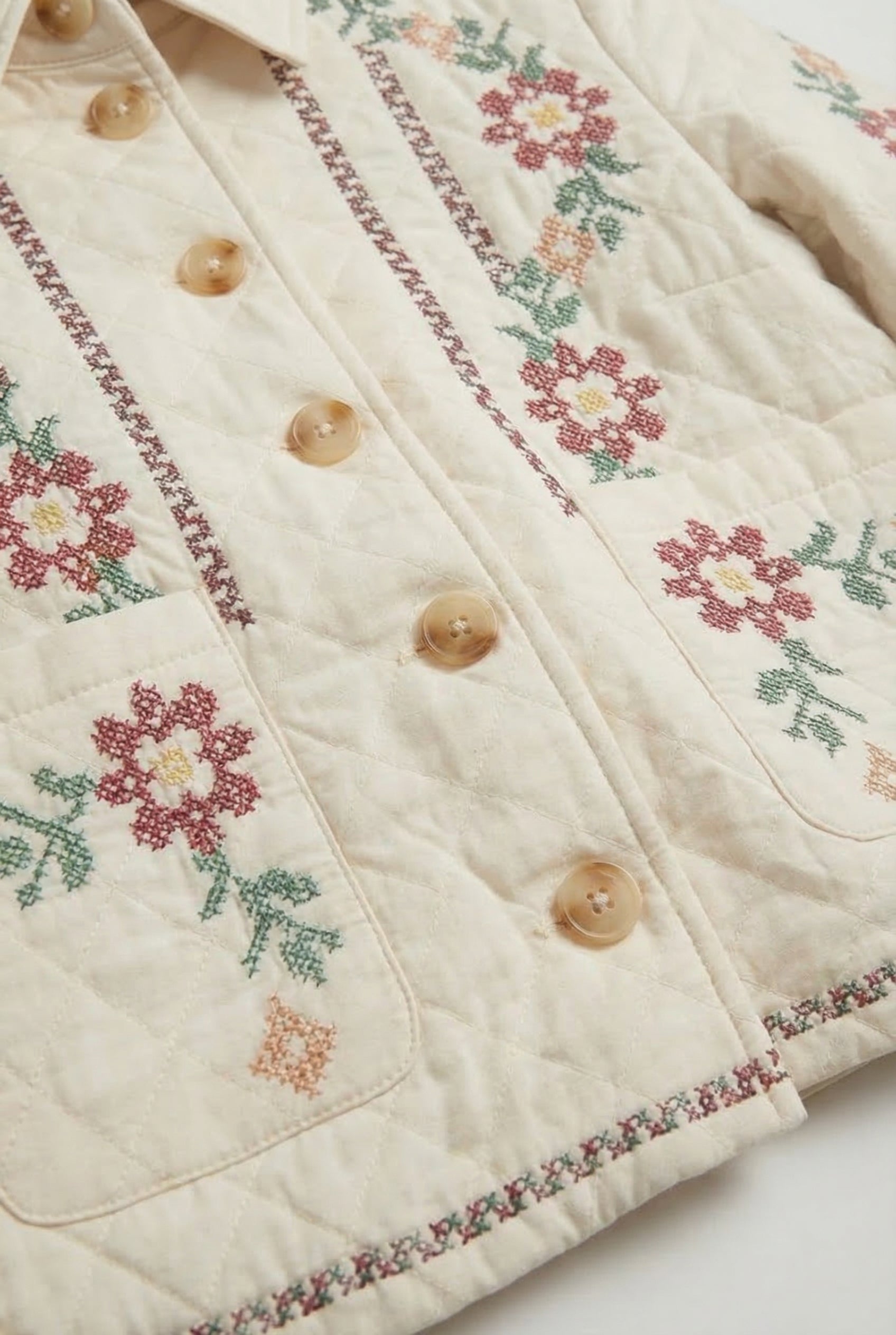 Chaqueta mujer Beige Bordada Floral Primavera