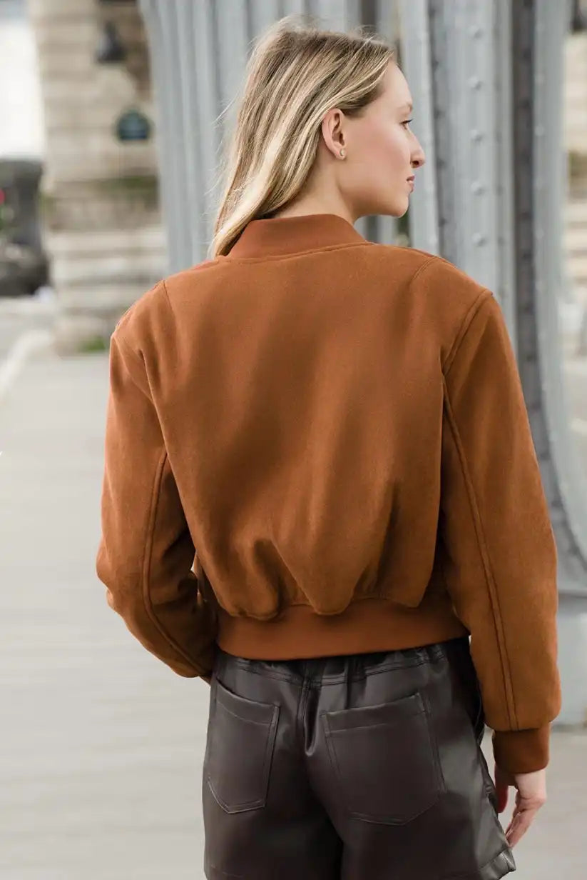 Chaqueta Bomber Mujer Camel Otoño con Cremallera Moderna
