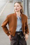 Chaqueta Bomber Mujer Camel Otoño con Cremallera Moderna
