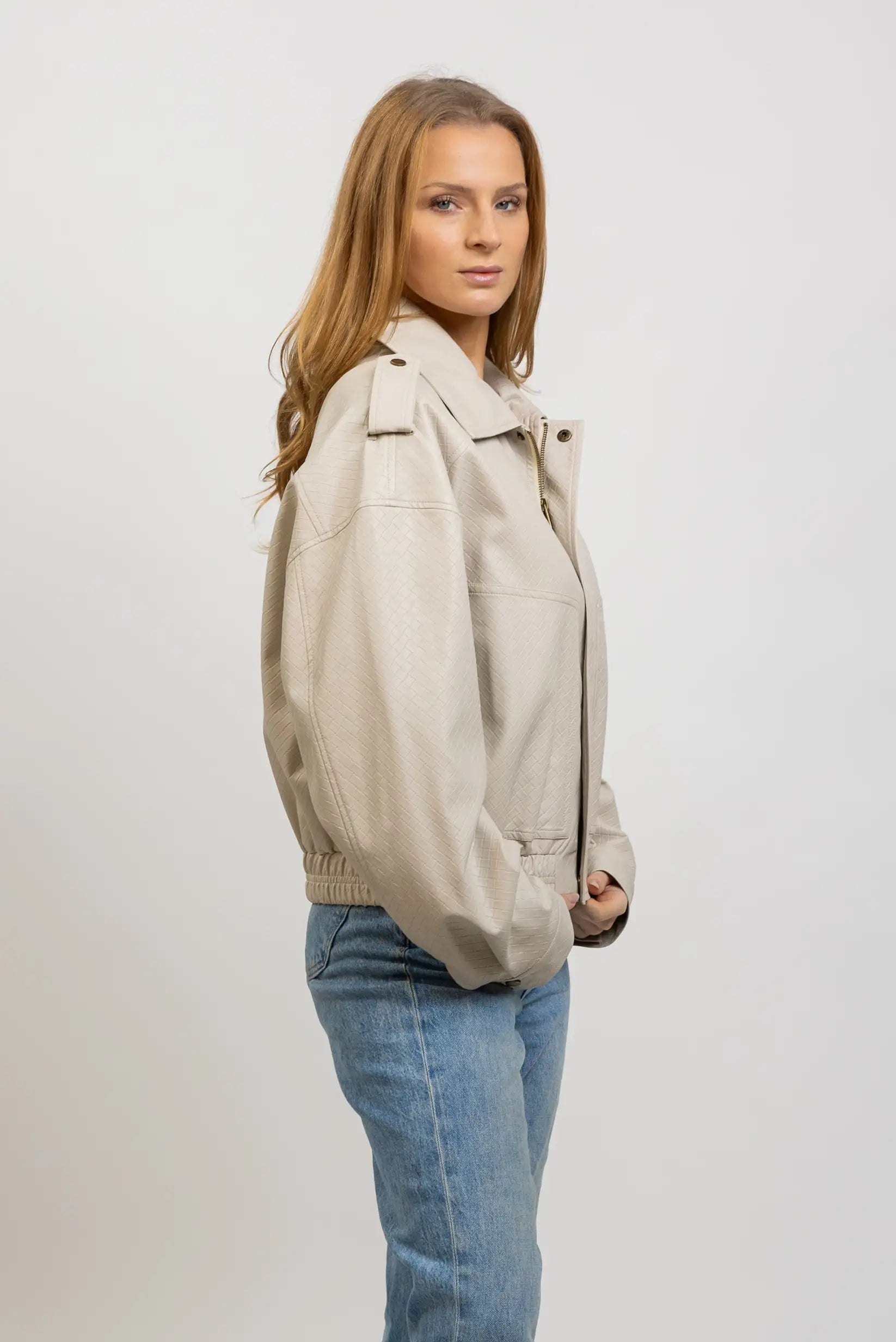 Chaqueta Mujer tipo cuero Beige Oversize | Blouson Primavera