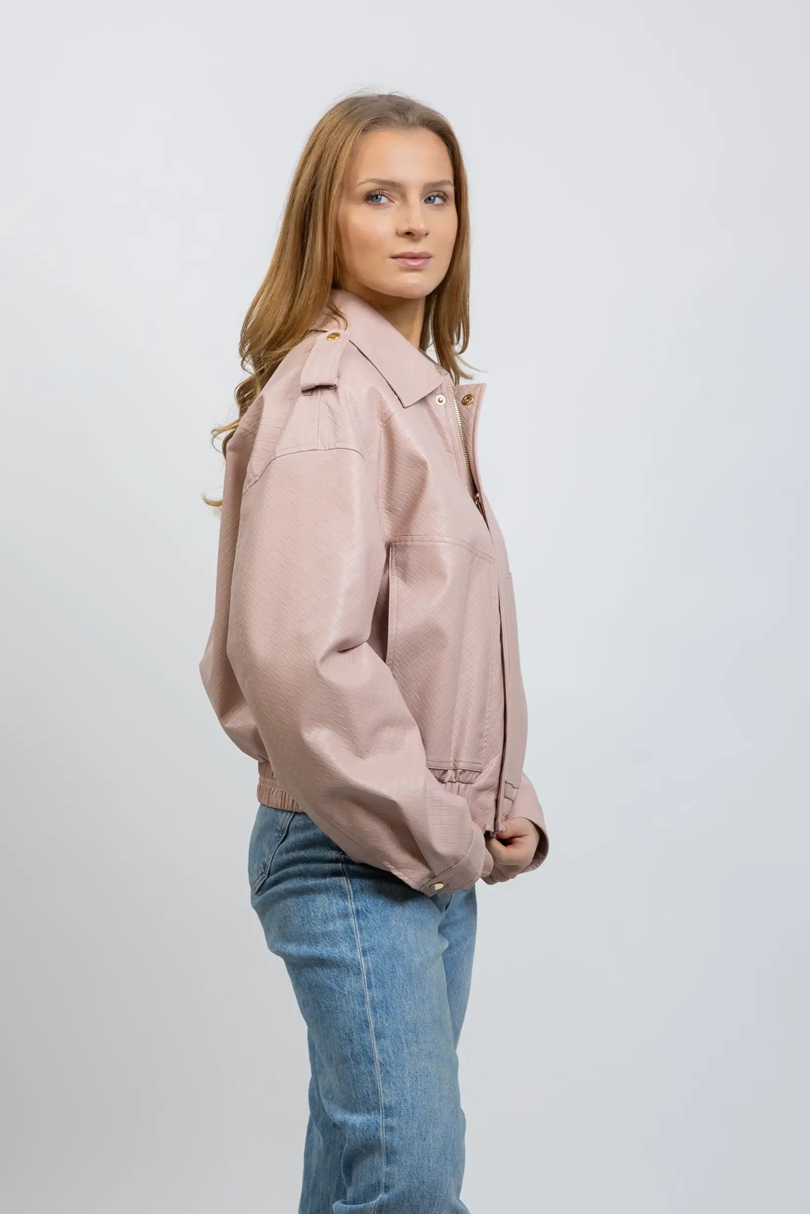 Chaqueta Mujer tipo cuero Rosa Empolvado | Blouson Oversize Primavera