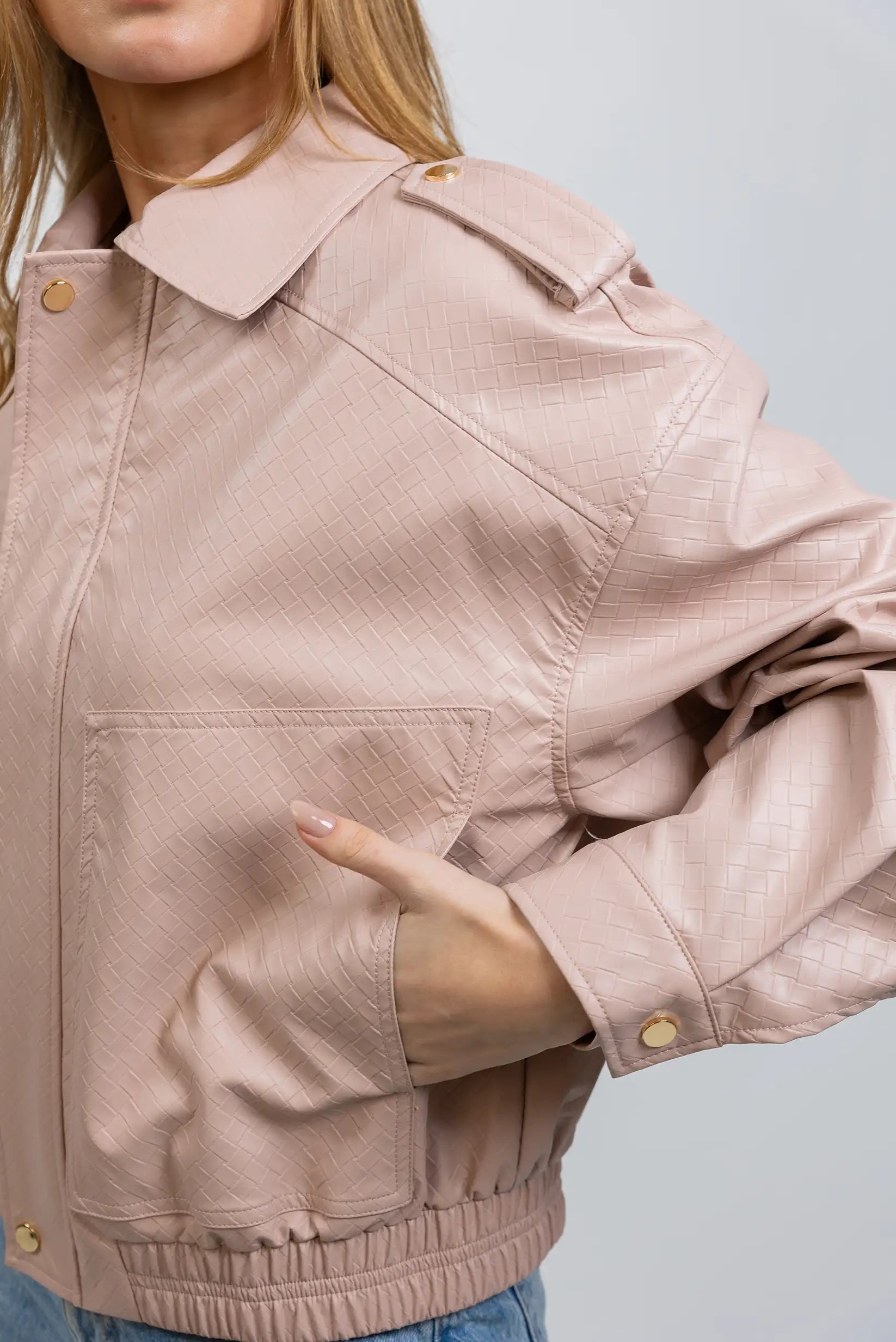 Chaqueta Mujer tipo cuero Rosa Empolvado | Blouson Oversize Primavera