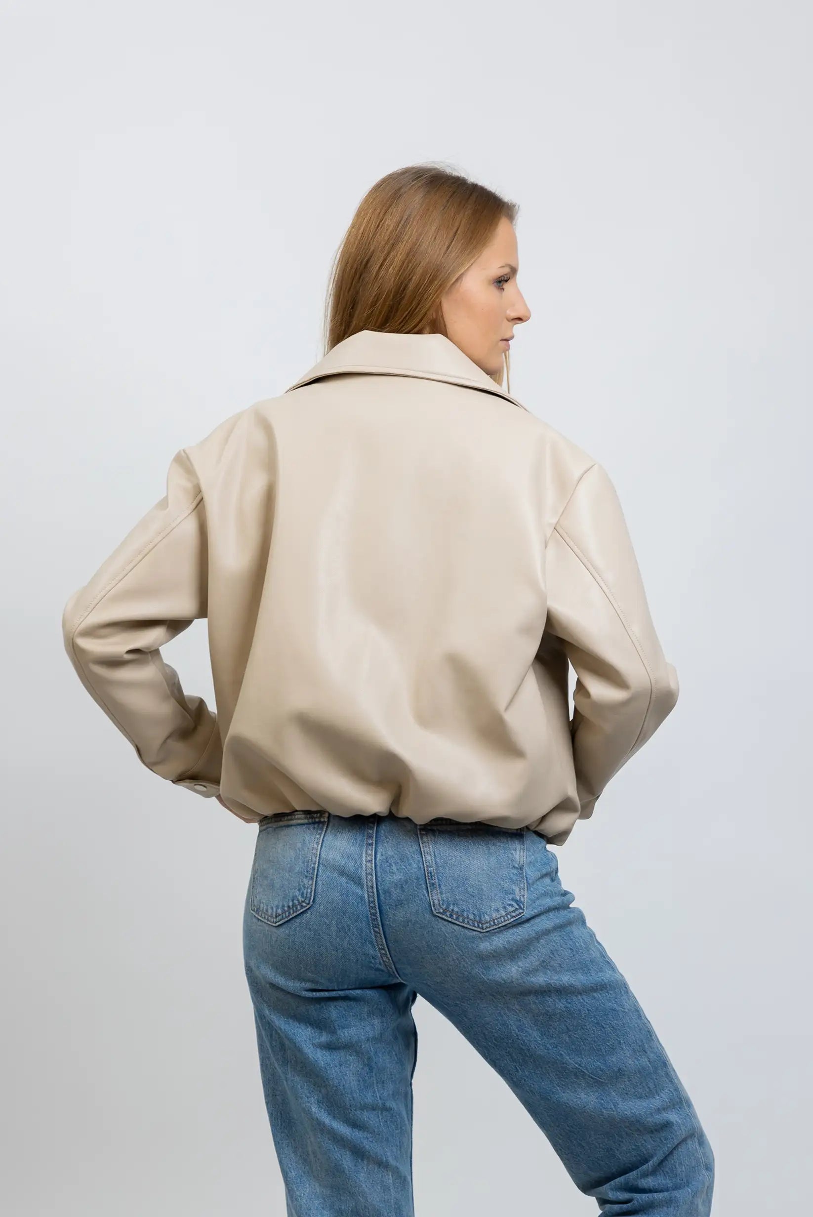 Chaqueta Mujer tipo cuero Beige Estilo Blouson | Entretiempo Primavera