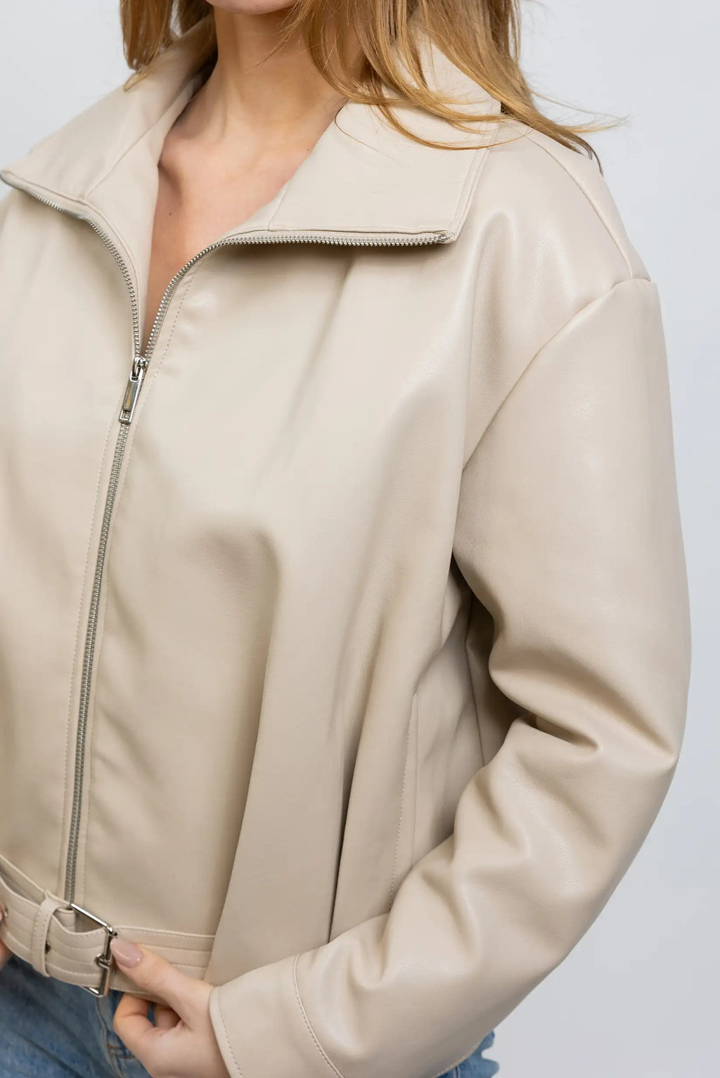 Chaqueta Mujer tipo cuero Beige Estilo Blouson | Entretiempo Primavera