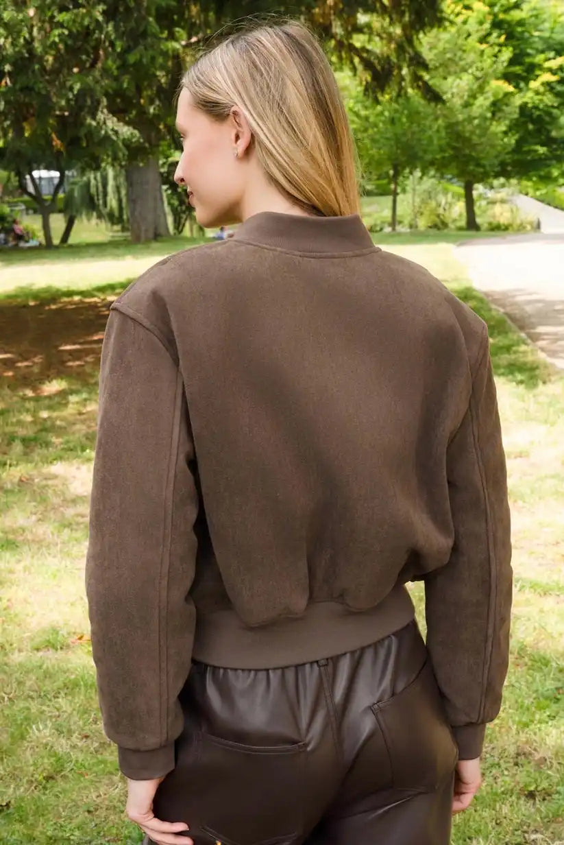 Chaqueta Bomber Mujer Marrón Chocolate Otoño con Cremallera Moderna