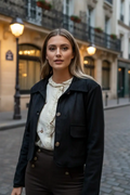 Chaqueta corta de antelina negra para mujer