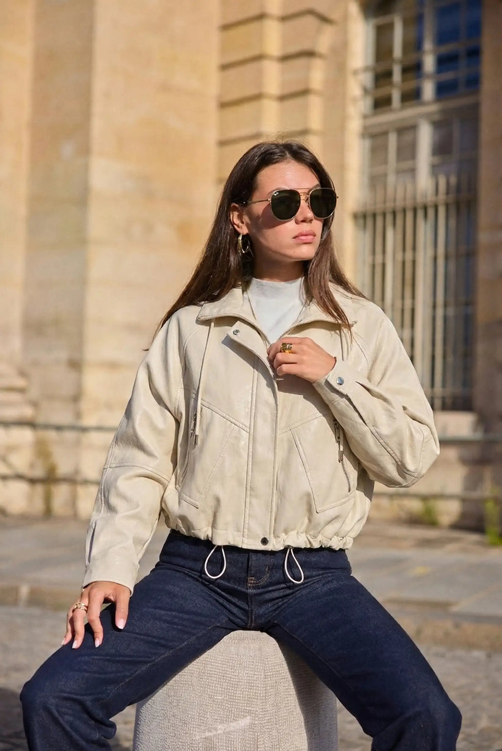Chaqueta Mujer tipo cuero Beige Oversize | Blouson Primavera