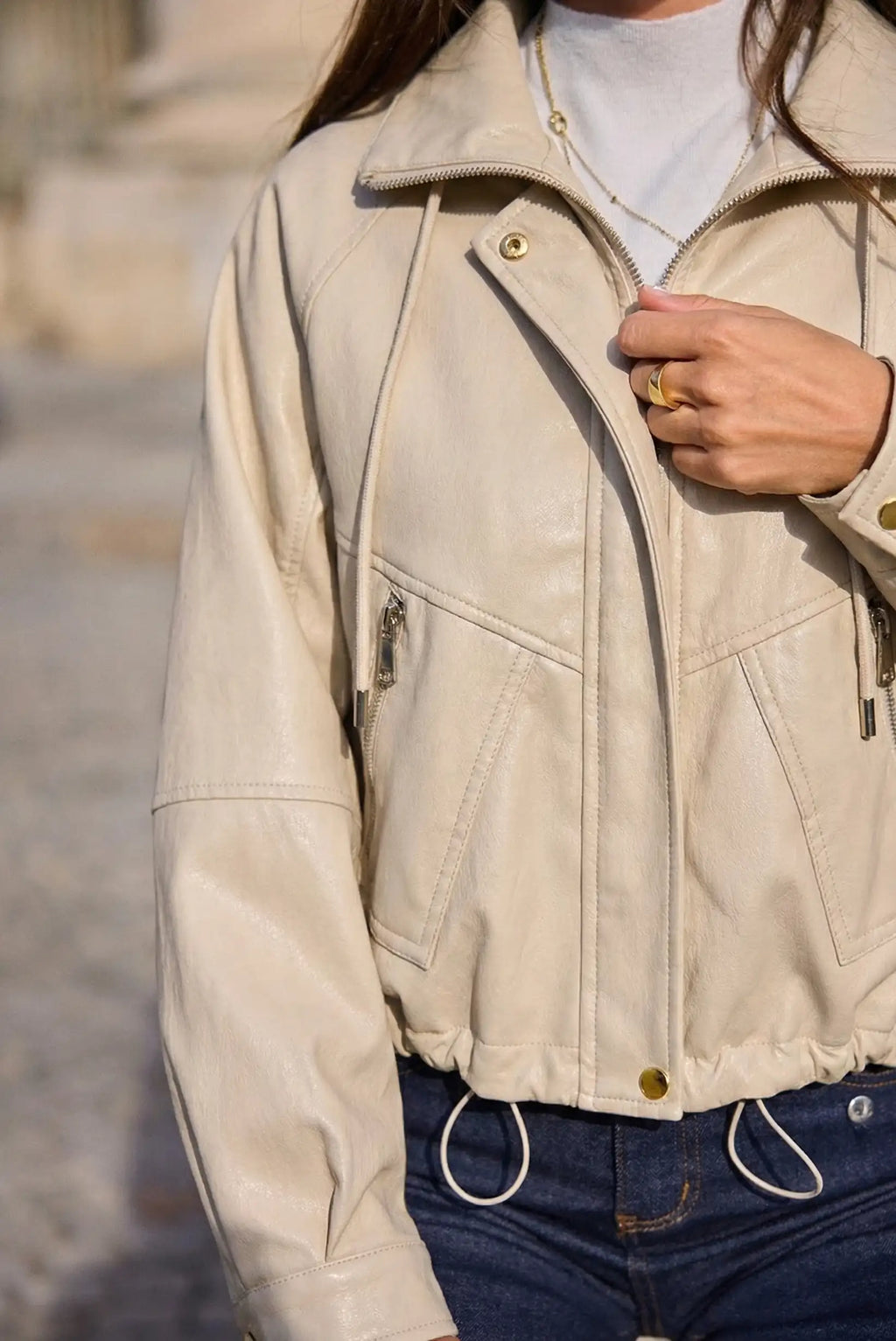 Chaqueta Mujer tipo cuero Beige Oversize | Blouson Primavera