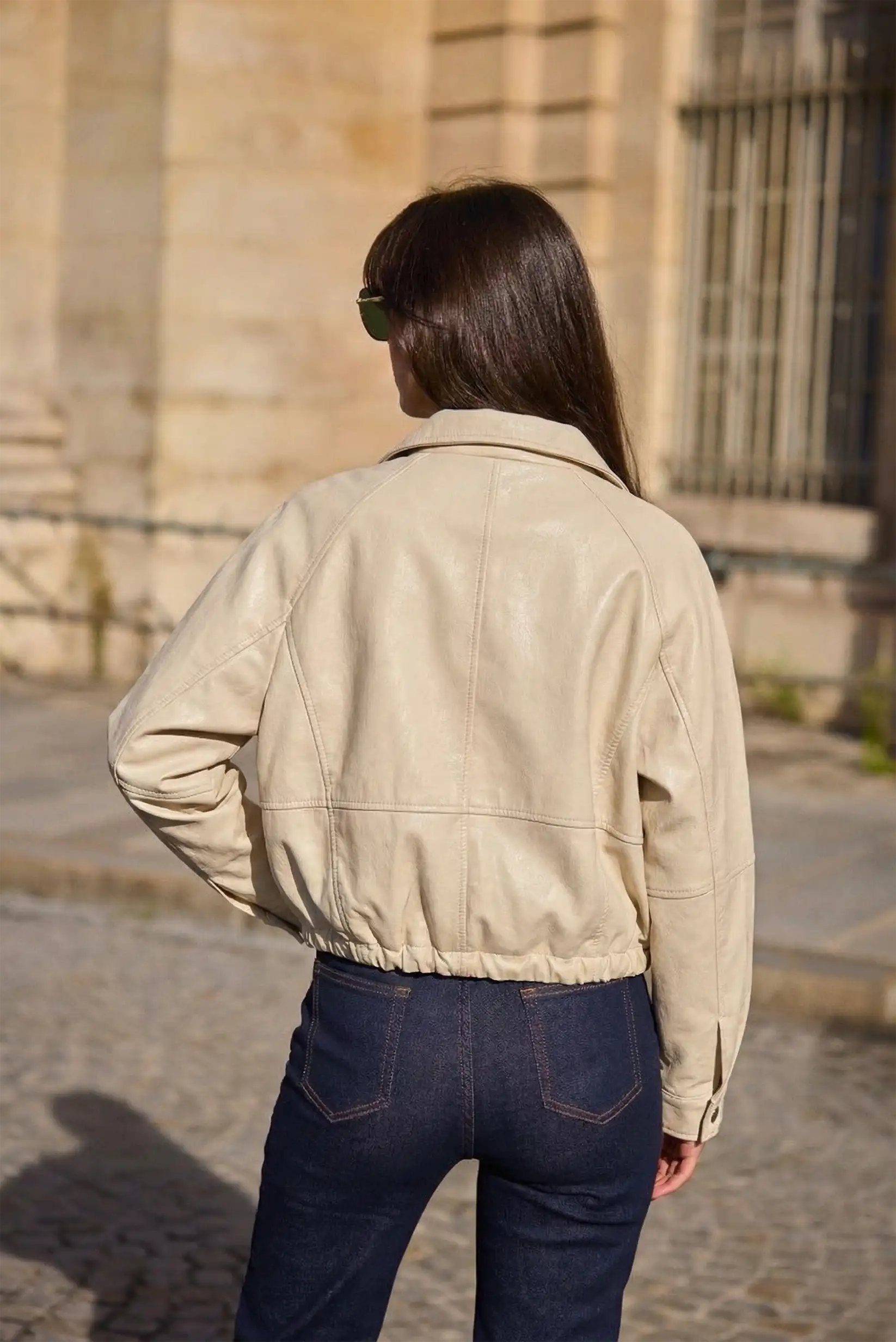 Chaqueta Mujer tipo cuero Beige Oversize | Blouson Primavera