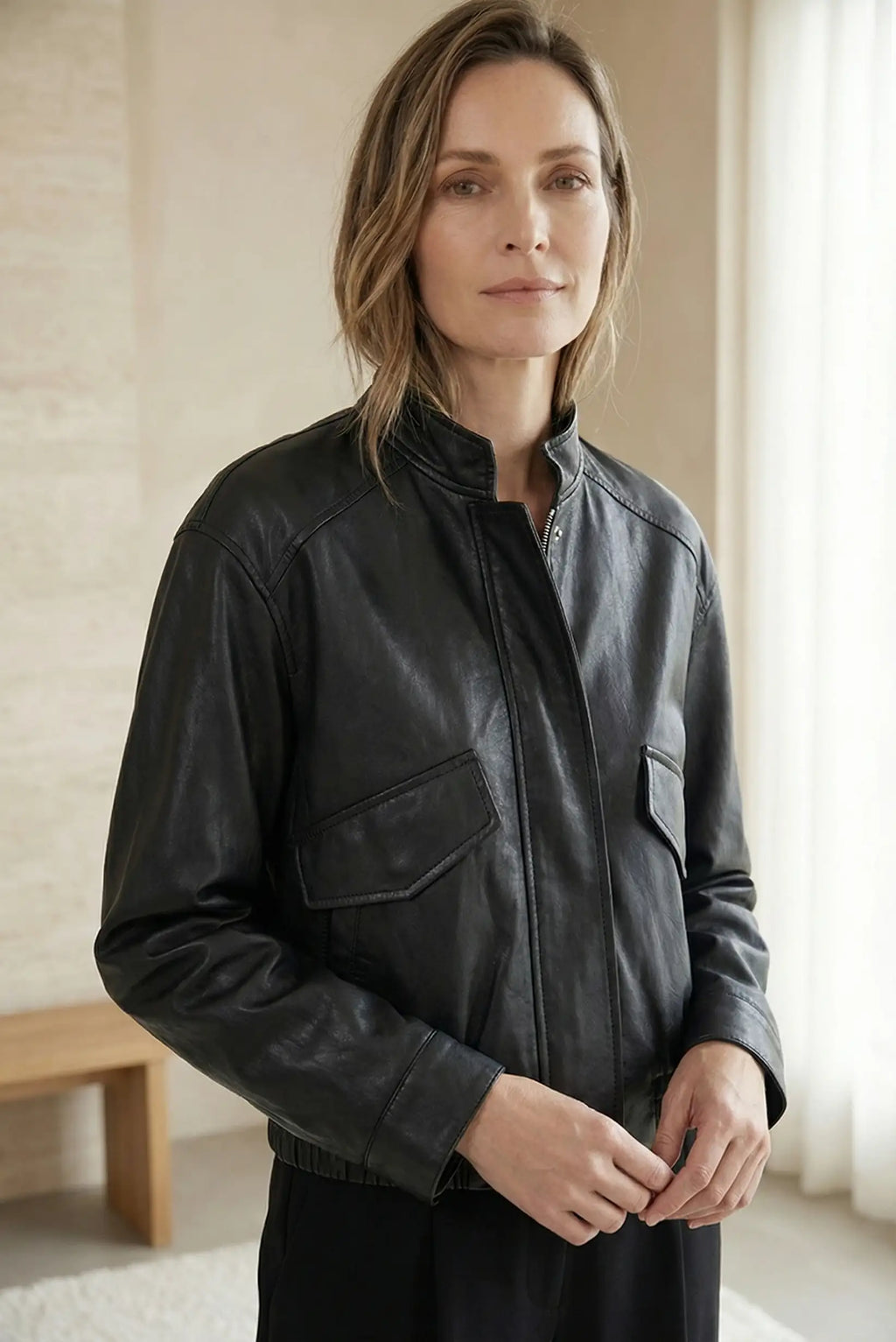 Chaqueta Mujer primavera estilo Tipo cuero Negra