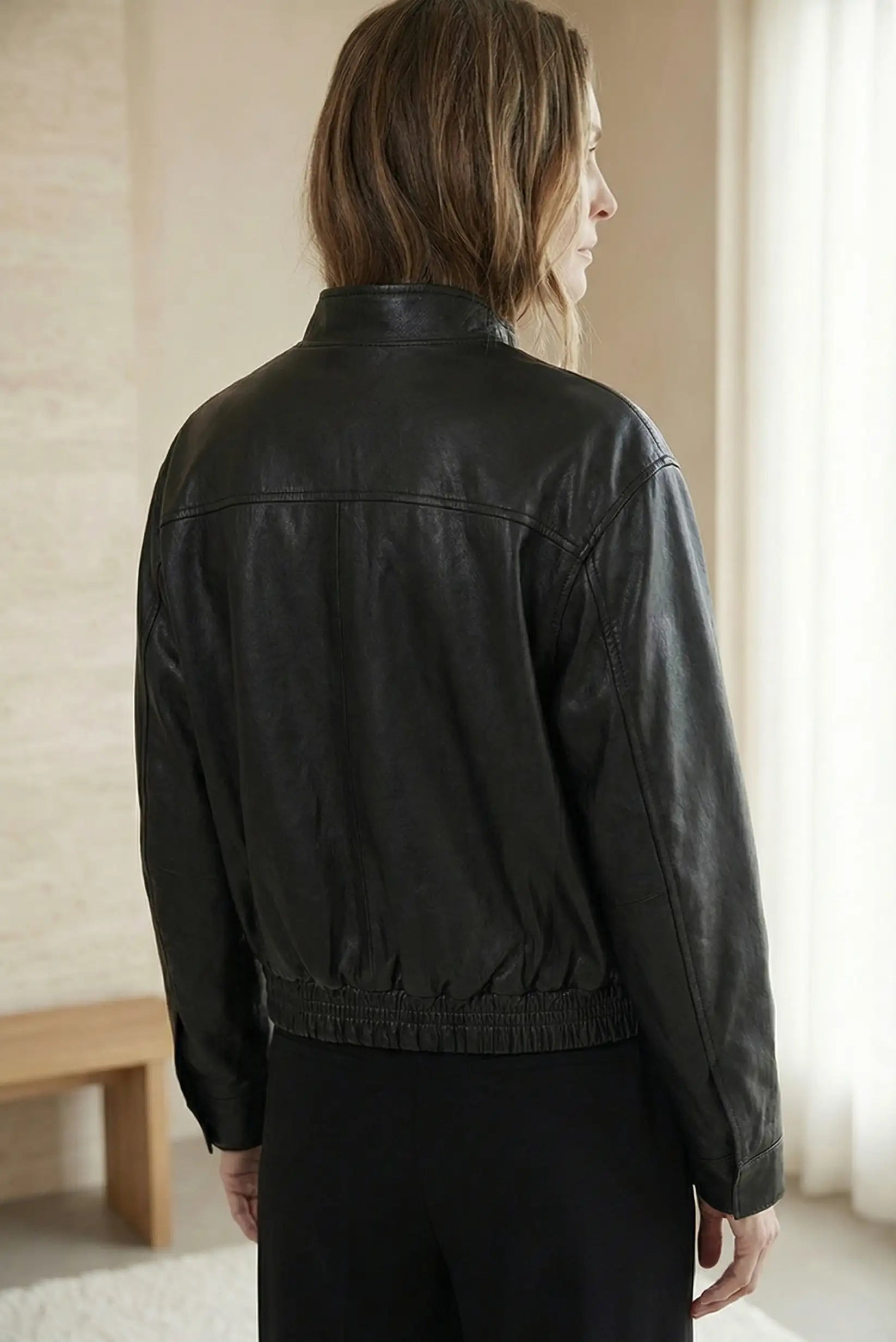 Chaqueta Mujer primavera estilo Tipo cuero Negra