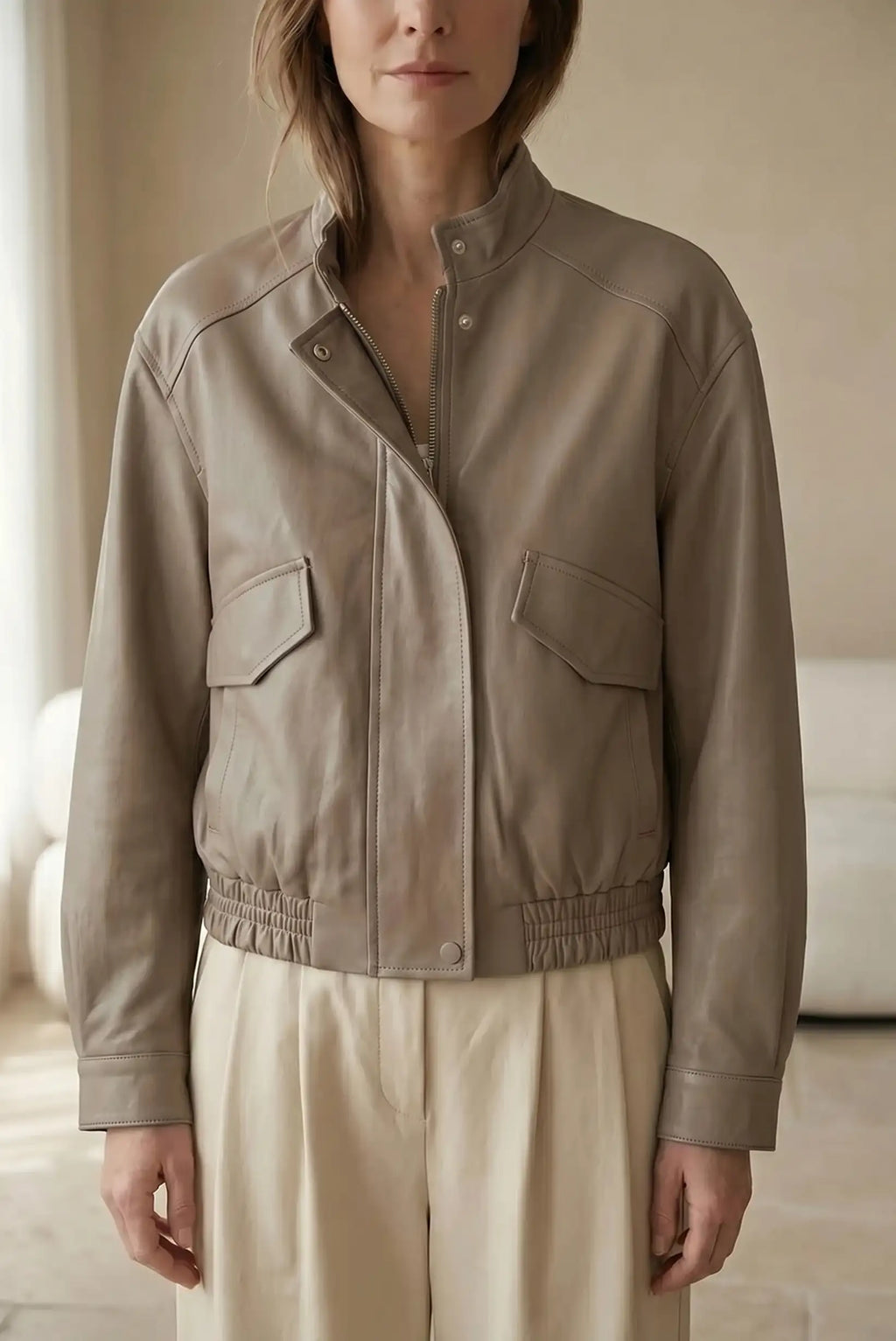 Chaqueta Mujer tipo cuero Taupe Primavera