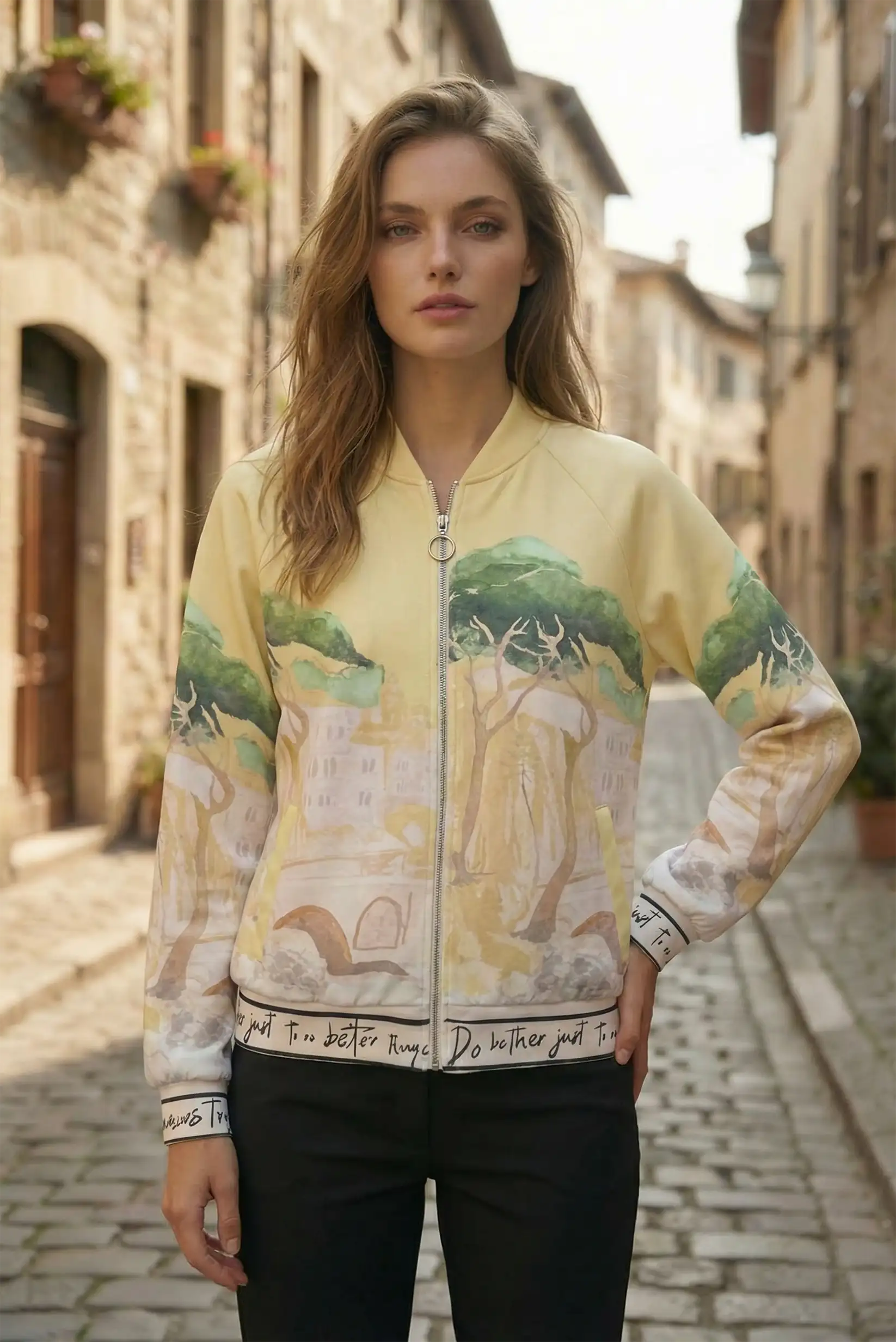 Chaqueta bomber mujer ligera estampado Safari Art amarillo