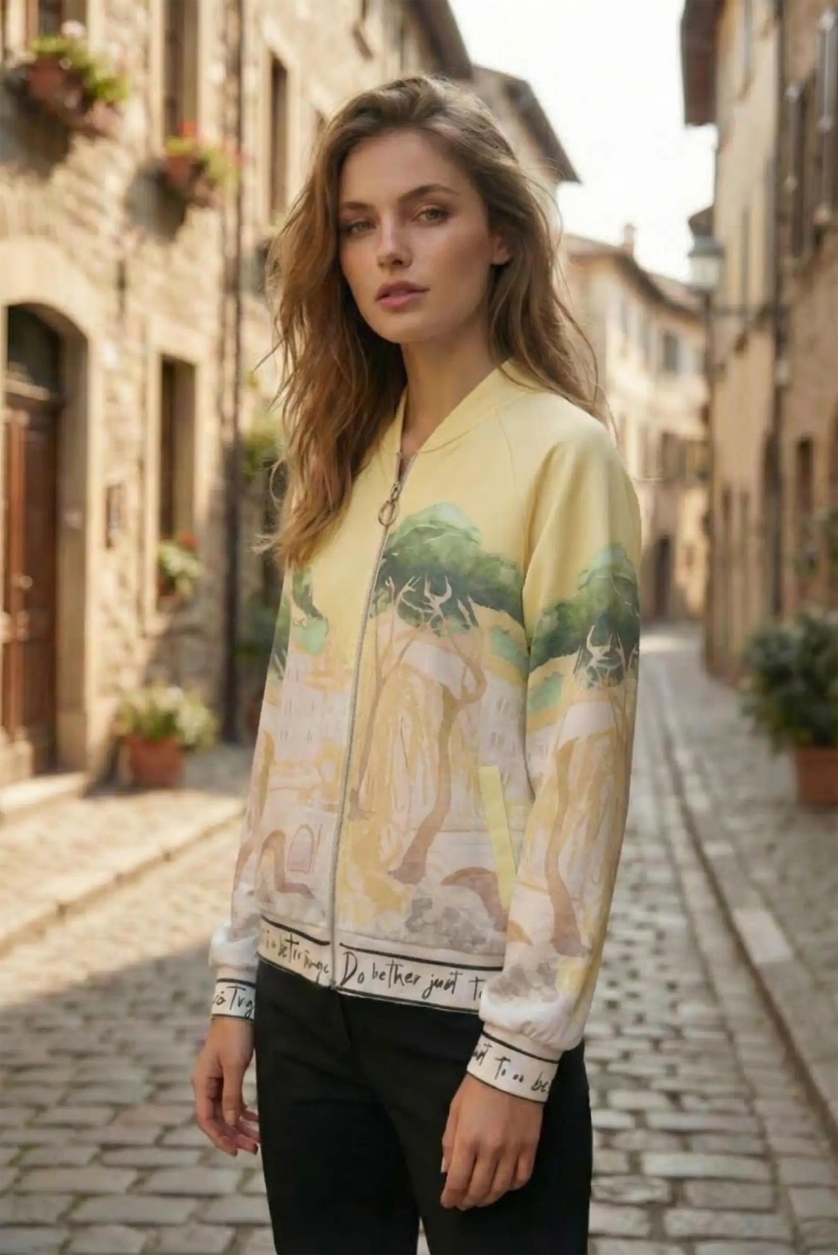 Chaqueta bomber mujer ligera estampado Safari Art amarillo