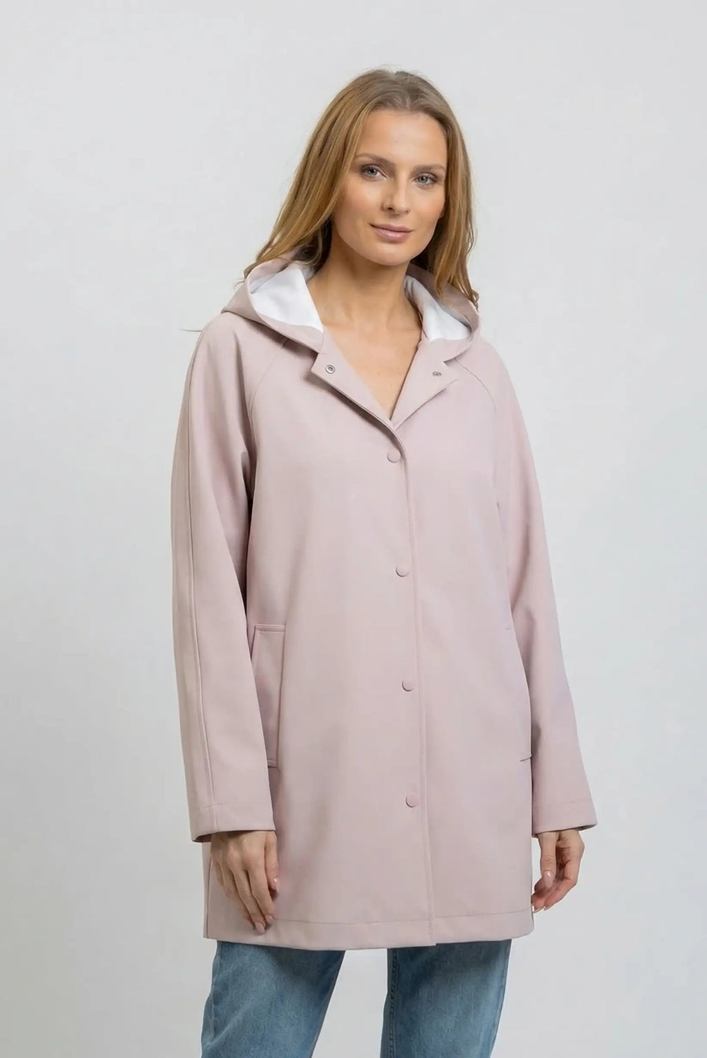 Chubasquero Largo Mujer Rosa Empolvado con Capucha | Chaqueta Impermeable Ligera