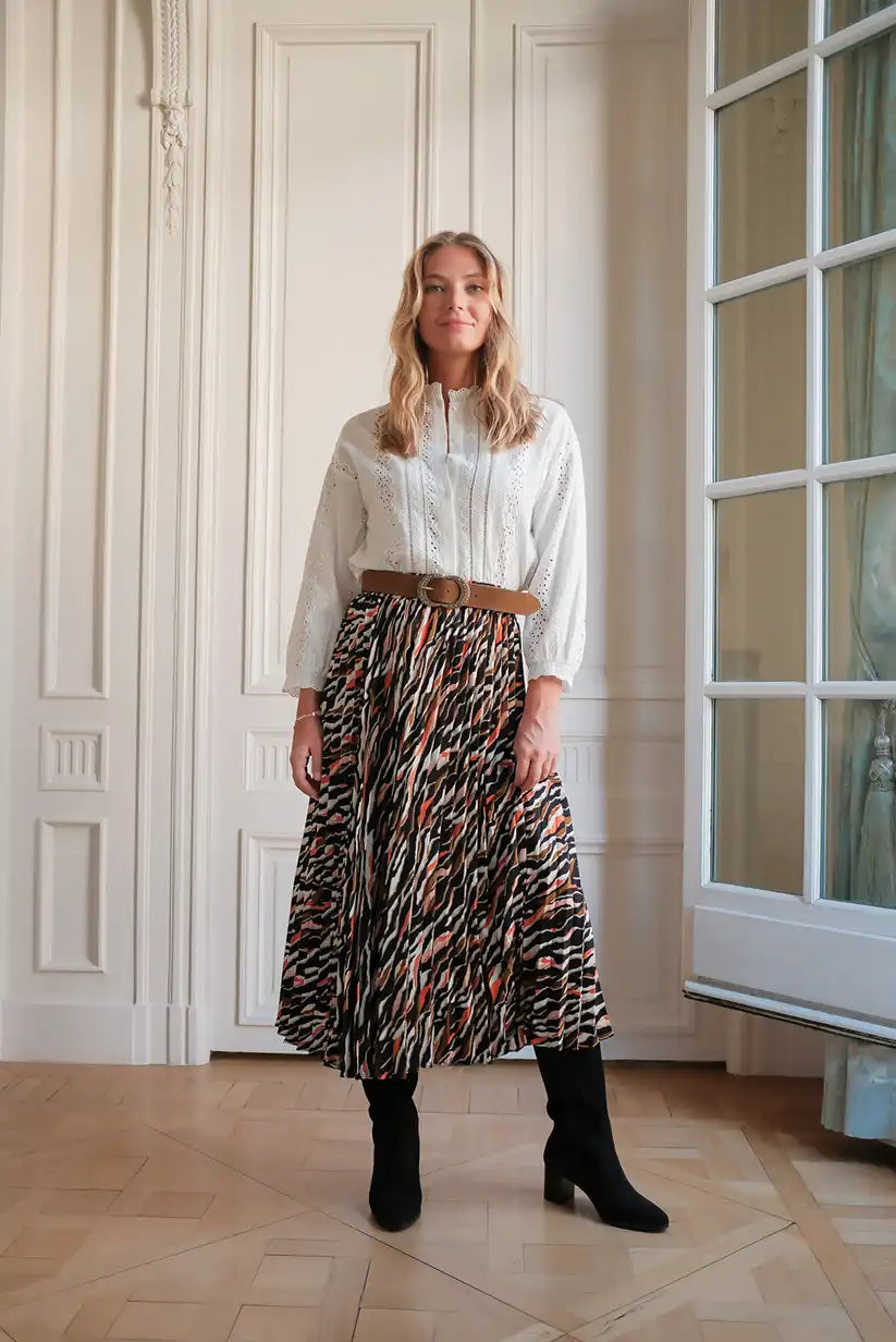Falda Plisada Midi Estampado Multicolor Elegante y Versátil Mujer