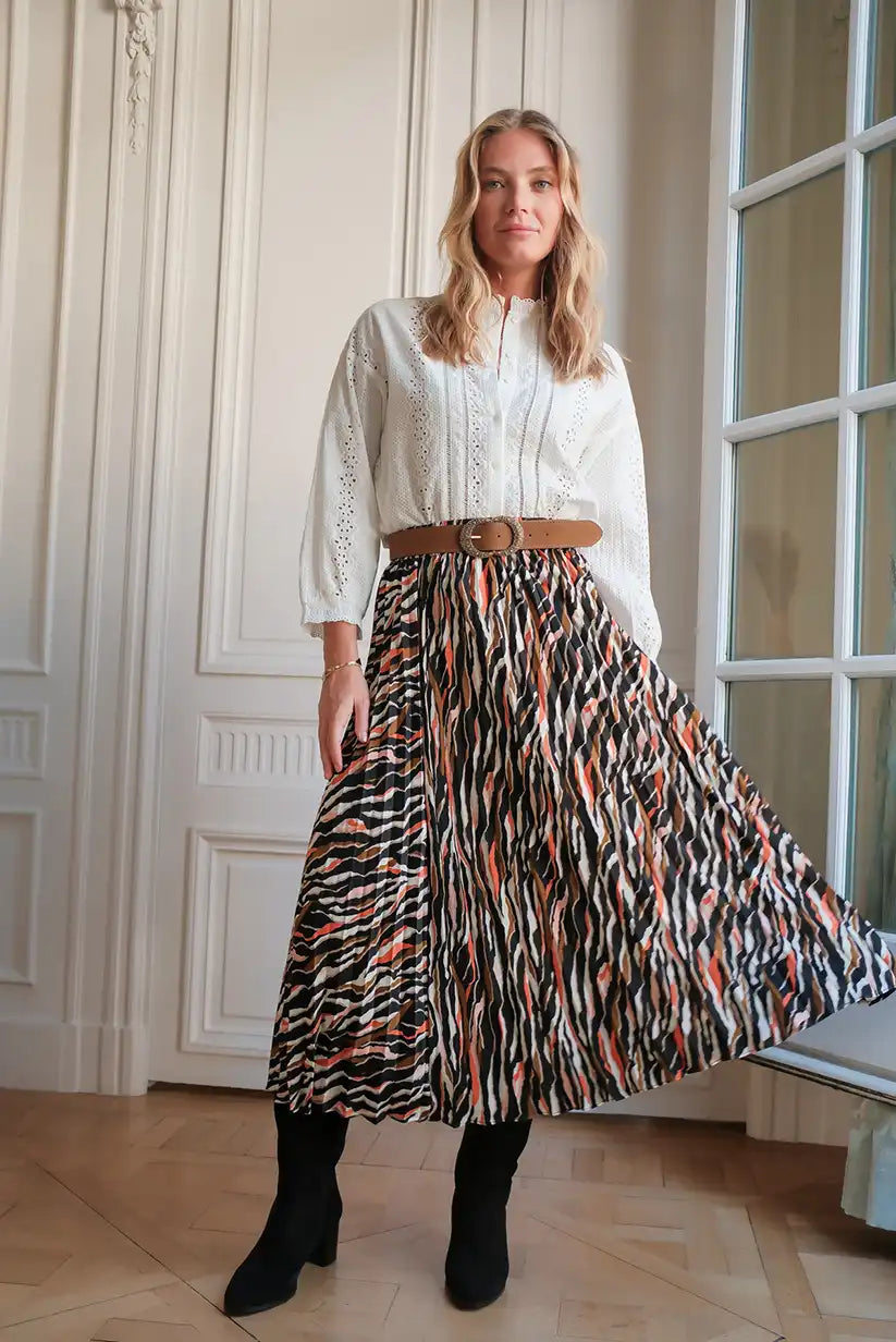 Falda Plisada Midi Estampado Multicolor Elegante y Versátil Mujer