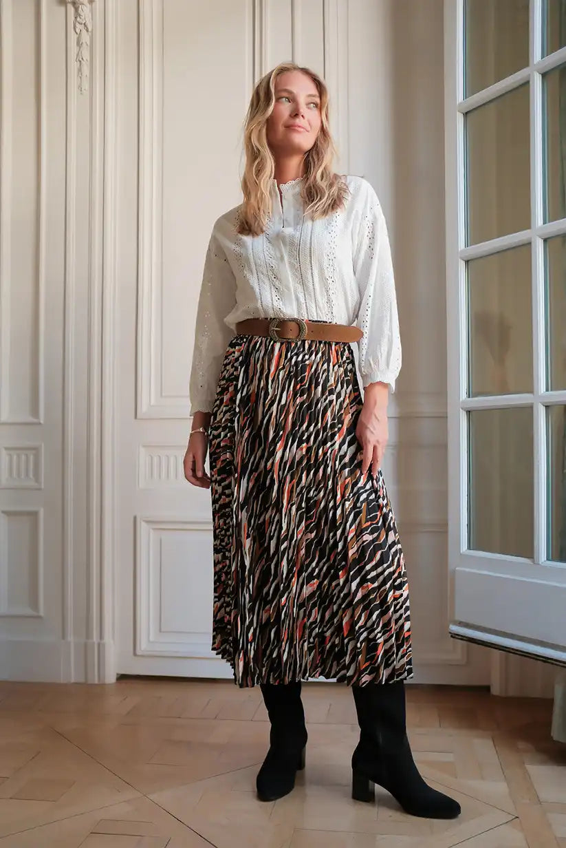 Falda Plisada Midi Estampado Multicolor Elegante y Versátil Mujer