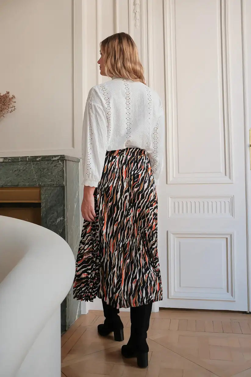 Falda Plisada Midi Estampado Multicolor Elegante y Versátil Mujer