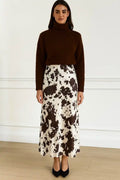 Falda Satinada Midi Animal Print Chocolate Cintura Alta Elegante