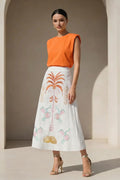 Falda blanca larga bordados colores Tropical
