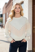 Jersey beige de mujer con flecos delanteros