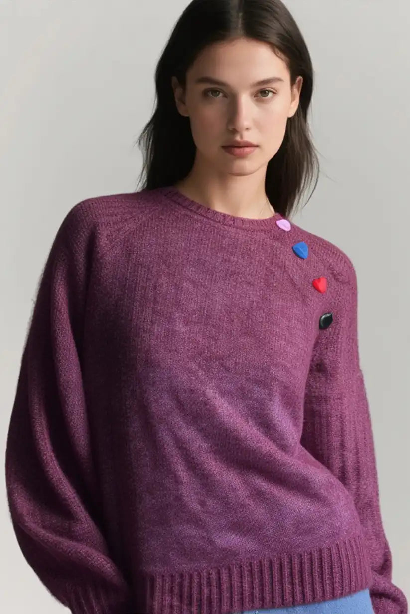 Jersey mujer burdeos con corazones coloridos ideal para otoño