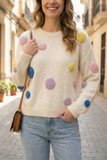 Jersey de mujer beige con círculos en relieve multicolor pastel