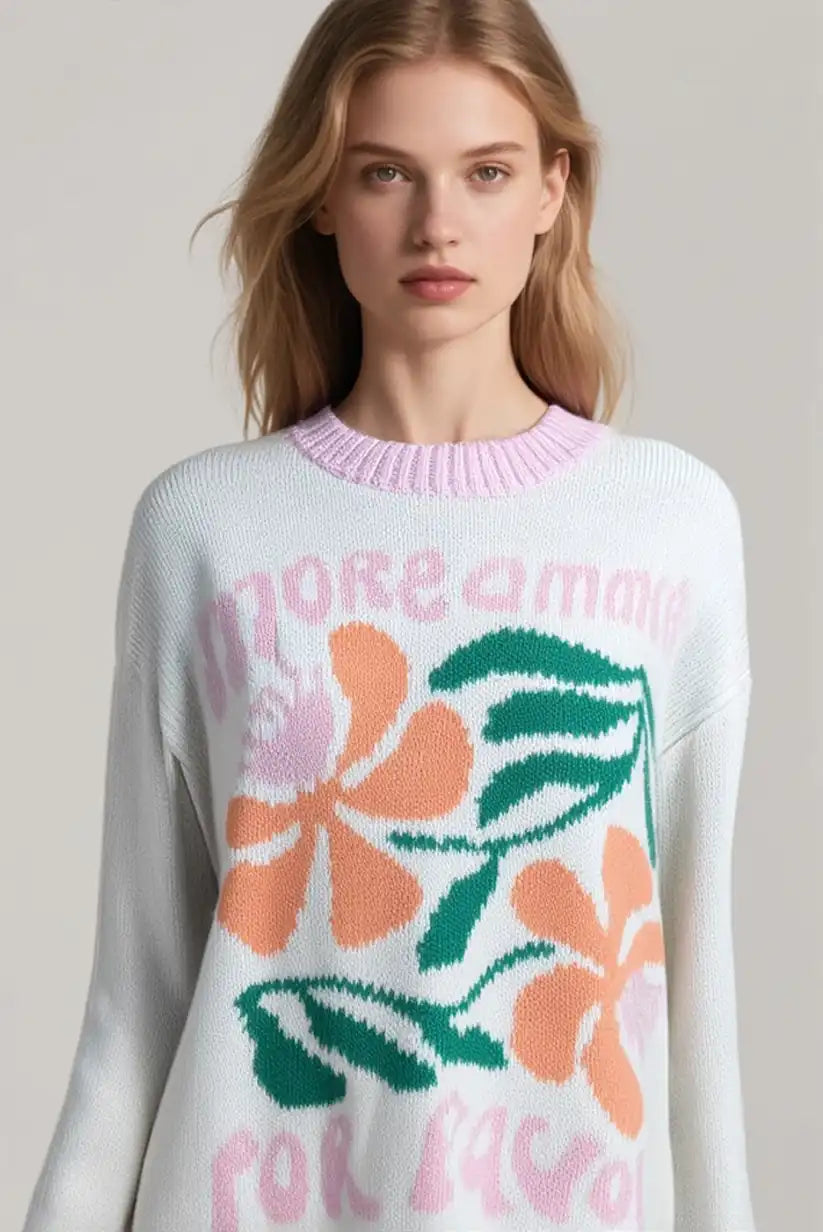 Jersey Mujer Beige Casual Chic con Mensaje Bordado More Amore