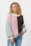 Jersey Mujer Bicolor Rosa y Marrón Chocolate con Mangas Grises