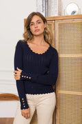 Jersey fino azul marino de punto con botones decorativos en manga