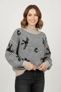 Jersey Mujer Azul Rayas Blanco Bordado Elegante Talla Única