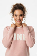 Jersey Rosa Mujer Letras Relieve Pink Mood Suave Cálido Talla Única