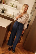 Pantalón fluido azul marino mujer 100% algodón pierna ancha cómodo