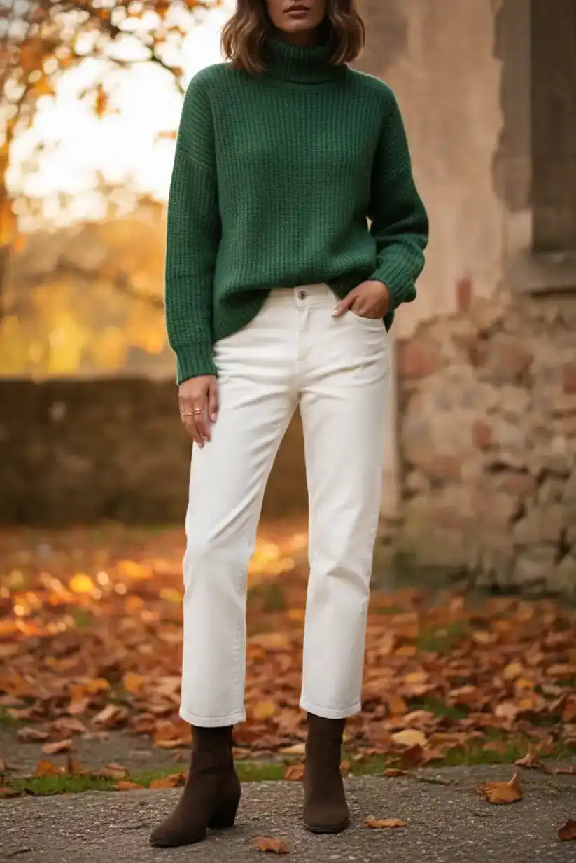 Pantalón recto mujer color blanco | Tiro medio y tejido elástico
