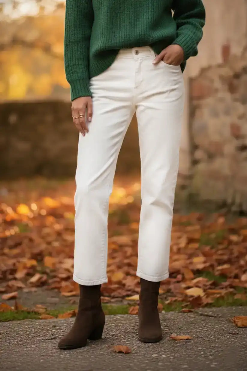 Pantalón recto mujer color blanco | Tiro medio y tejido elástico