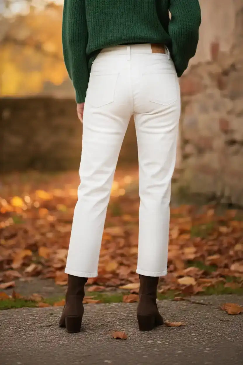 Pantalón recto mujer color blanco | Tiro medio y tejido elástico