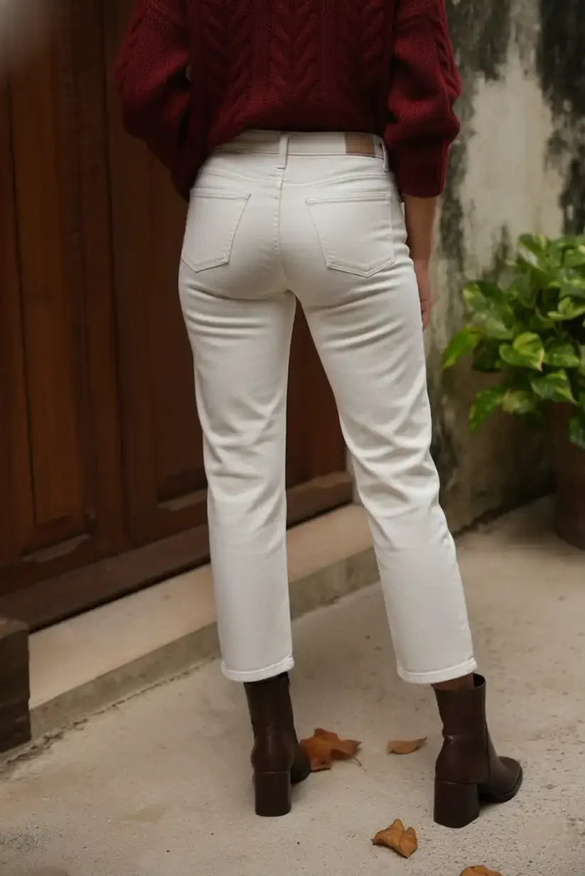 Pantalón recto crudo mujer – Algodón elástico