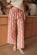 Pantalón Fluido Mujer Estampado Floral Rojo Algodón