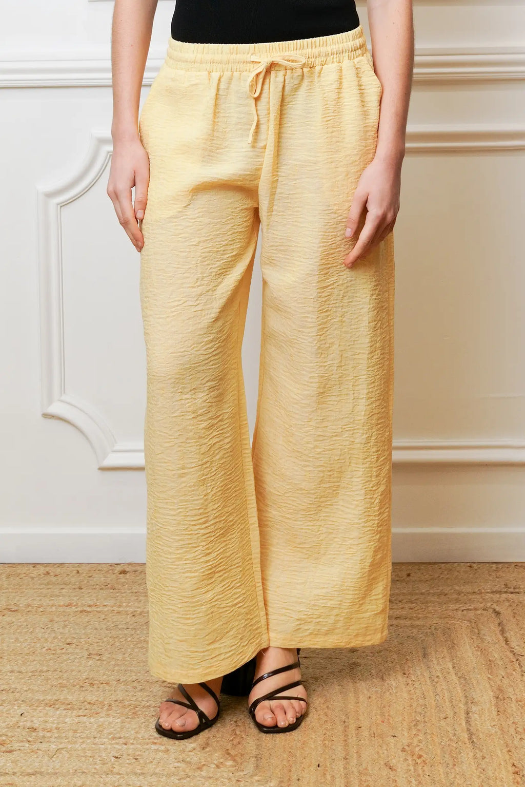 Pantalón Mujer Amarillo Fluido Tipo Lino | Pantalón Primavera Cómodo