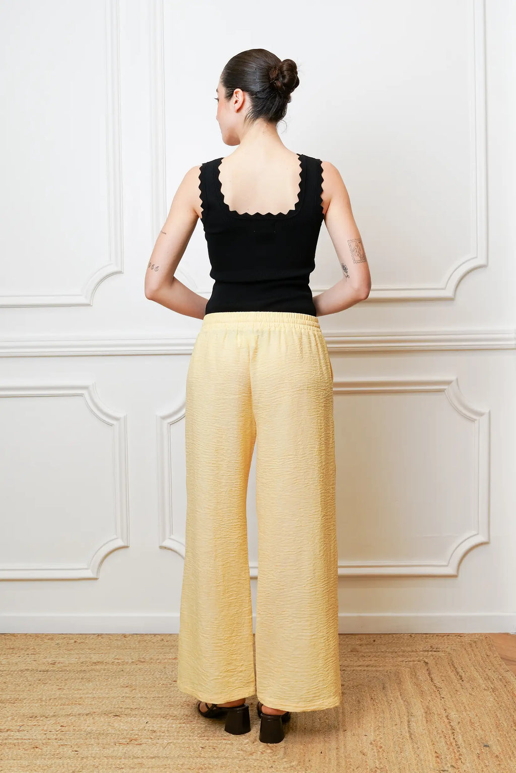 Pantalón Mujer Amarillo Fluido Tipo Lino | Pantalón Primavera Cómodo