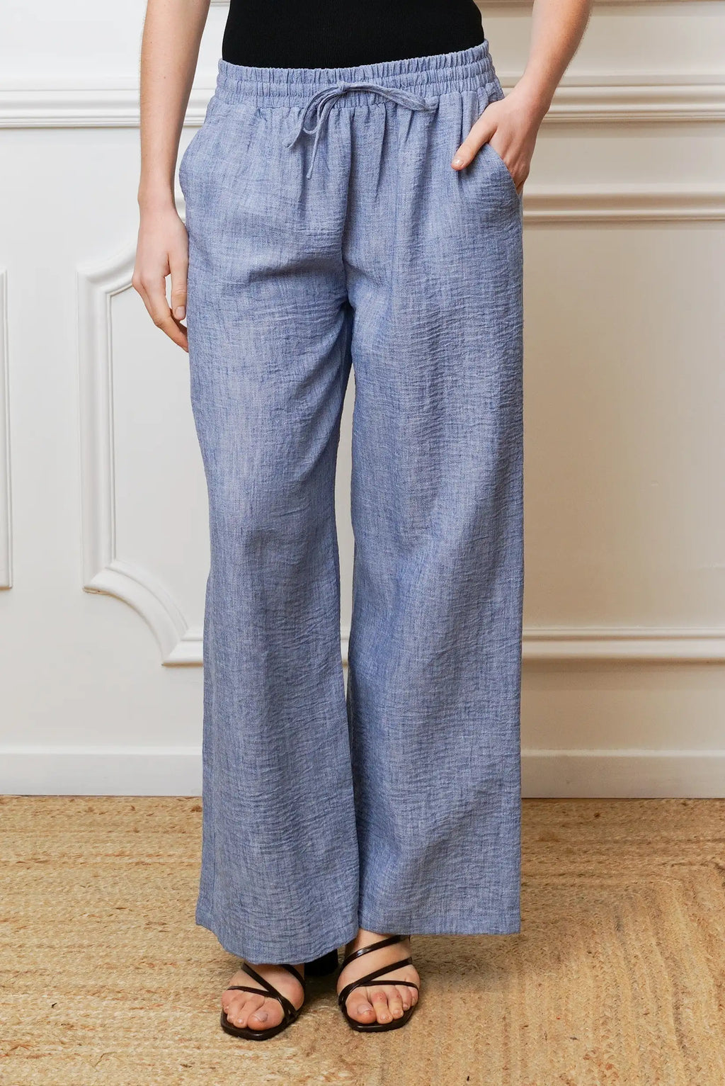 Pantalón Mujer Azul Fluido Tipo Lino | Pantalón Primavera Cómodo