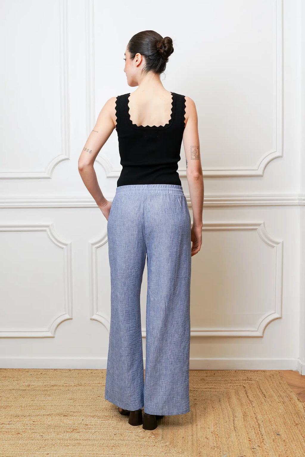 Pantalón Mujer Azul Fluido Tipo Lino | Pantalón Primavera Cómodo