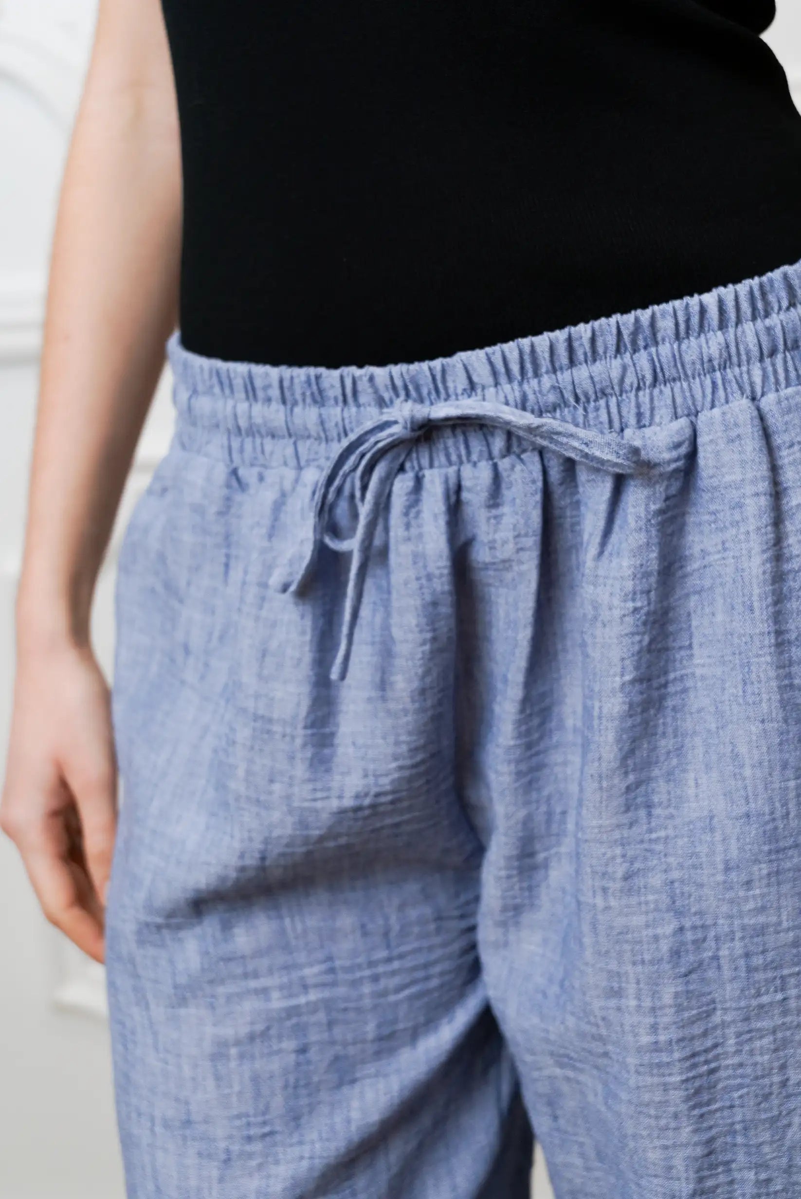 Pantalón Mujer Azul Fluido Tipo Lino | Pantalón Primavera Cómodo