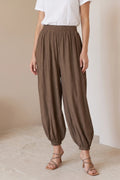 Pantalón Mujer Bombacho Largo Marrón Chocolate Fluido Verano