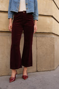 Pantalon largo mujer campana micropana burdeos
