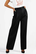 Pantalón negro de pinza pierna ancha cintura alta Elegance mujer