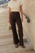 Pantalon largo mujer campana marrón chocolate